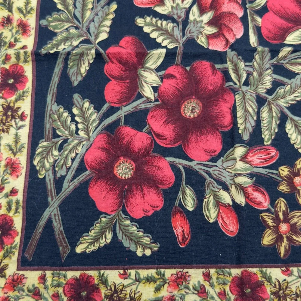 Vintage Cloth Napkins Set of 4 Black Red Floral Botanical Print Cottagecore Boho